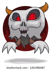 Scary ghost floating with giant horns, skull face, ragged robes and sharp claws ready to scare you.