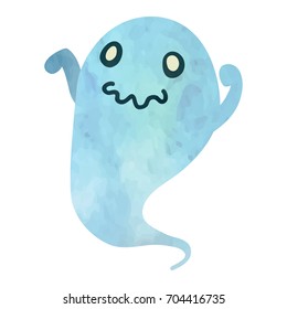 Scary ghost. Funny cartoon clip art illustration on isolated background. Watercolour imitation.