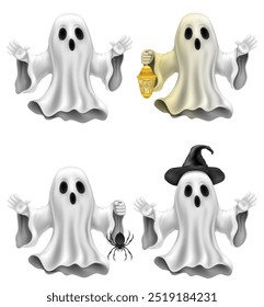 scary ghost at halloween party with scary face vector illustration isolated on white background