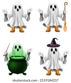 scary ghost at halloween party with scary face vector illustration isolated on white background