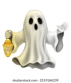 scary ghost at halloween party with scary face vector illustration isolated on white background