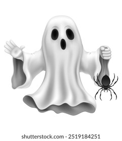 scary ghost at halloween party with scary face vector illustration isolated on white background