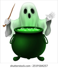 scary ghost at halloween party with scary face vector illustration isolated on white background