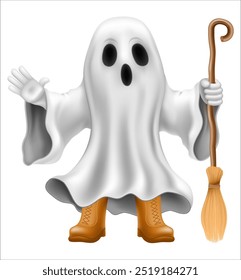 scary ghost at halloween party with scary face vector illustration isolated on white background