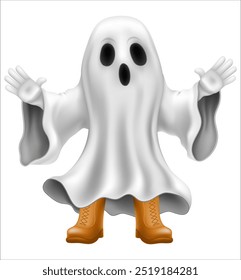 scary ghost at halloween party with scary face vector illustration isolated on white background