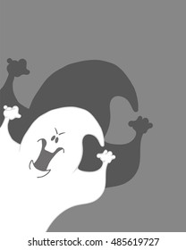 Scary ghost. Halloween poster background card. Vector illustration.