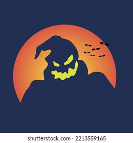 Scary Ghost Illustration Card For Halloween, Night Fear, Spooky Holiday
