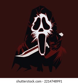 Scary Ghost with a knife and dark red background illustration vector