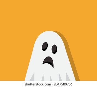 scary ghost like a man in a sheet on an orange background came to Halloween 
