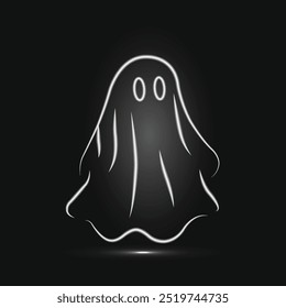 Fantasma assustador. Néon. Arte em linha. Halloween Ghost. Linha de neon brilhante. Fantasma engraçado e assustador. Feliz festa de Halloween. Isolado no plano de fundo preto. Fantasma de Halloween desenhado à mão. Ilustração vetorial. Assustador.
