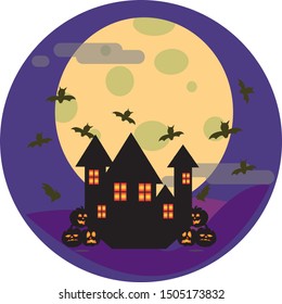 a scary ghost palace on a full moon night