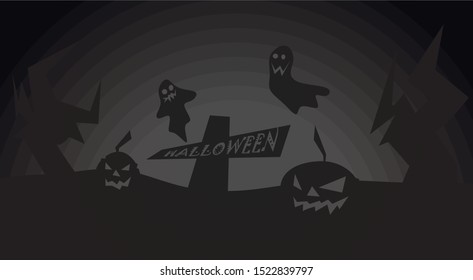 Scary ghost and pumpkin faces at halloween night
