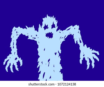 Scary ghost silhouette draws his hands. The horror genre character. Vector illustration.
