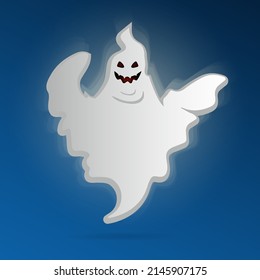 Scary ghost vector illustration. Halloween cartoon costume vector