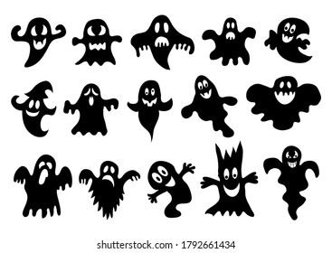 Scary ghosts design, Halloween characters icons set. Vector illustration.