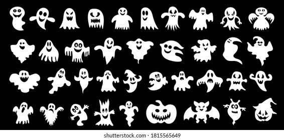 Scary ghosts design, Halloween characters icons set. Vector illustration.