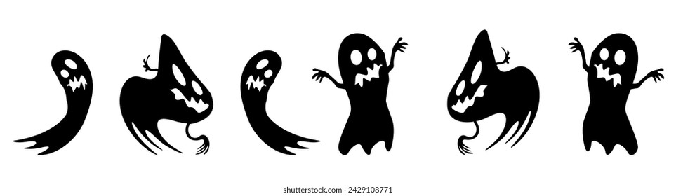 Gruseliges Geisterdesign, Halloween-Charaktere Icons gesetzt. Kollektion Set von Halloween Silhouette Illustration Icon, Ghost