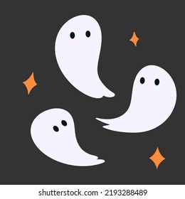 Scary ghosts are flying. Happy Halloween banner. Flat vector illustration isolated on black background