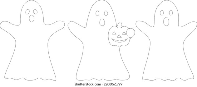 Scary ghosts with pumpkin coloring vector illustration