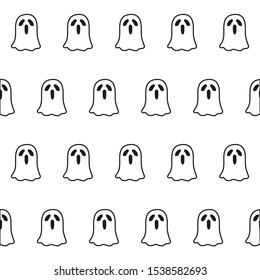Scary ghosts seamless Halloween Pattern on the white background. Holiday decoration. Line vector. Doodle wallpaper. Wildlife set - Vector