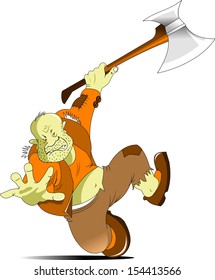 scary giant with a huge ax attack through; 