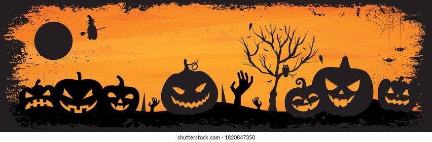 Scary gloomy orange halloween background - illustration