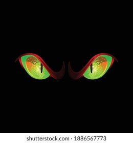 Scary glowing green eyes. An evil scary look. Black background.