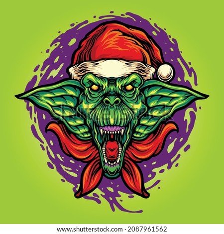 Scary Goblin Christmas Hat Vector illustrations for your work Logo, mascot merchandise t-shirt, stickers and Label designs, poster, greeting cards advertising business company or brands.