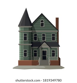 Scary Gothic House, Halloween Haunted Mansion Vector Illustration on White Background