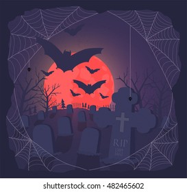 Scary grave and red moon
