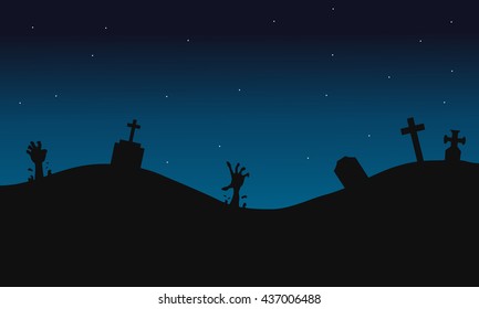 Scary graves halloween backgrounds silhouette at the night