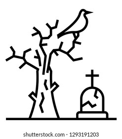 Scary graveyard  line icon design 