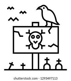 Scary graveyard line style icon 