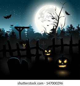 Scary graveyard at night - Halloween background 