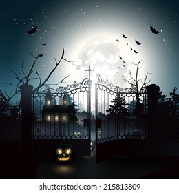 Scary graveyard in the woods - Halloween background