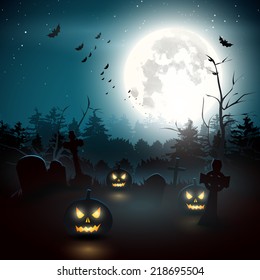 Scary graveyard in the woods . Halloween background