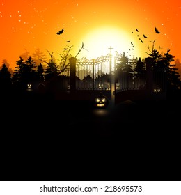 Scary graveyard in the woods - Halloween background 
