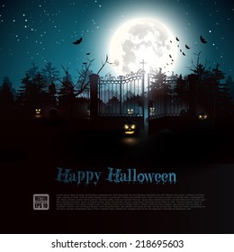Scary graveyard in the woods - Halloween background 
