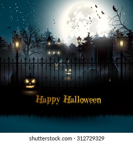 Scary graveyard in the woods - Halloween background
