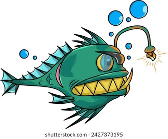 Scary green angler fish in deep sea