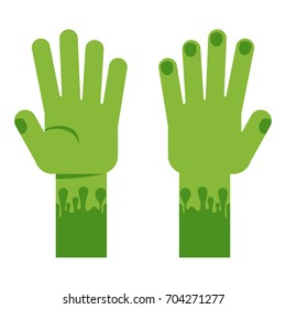 Scary green clawed hands ghouls goiter. Flat vector cartoon decoration for advertising and invitation cards for Halloween.