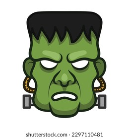 Scary Green Frankenstein Mask. Halloween Icon Vector Illustration