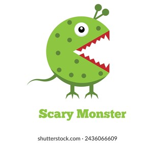 Scary Green Monster Flat Style Isolated. Frightening creatures and characters concept vector