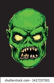 scary green zombie head in a rage