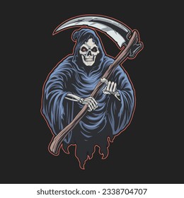 scary grim reaper character illustration for t shirt design, logo, or stickers