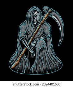 Scary grim reaper illustration. Premium vector