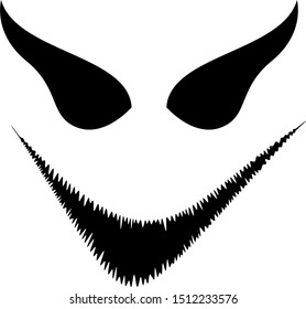 Scary grinning face on white background