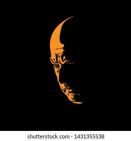 Scary hairless old man portrait silhouette in contrast backlight. Vector. Illustration.