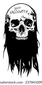 Scary Hairy Black Haloween Skull