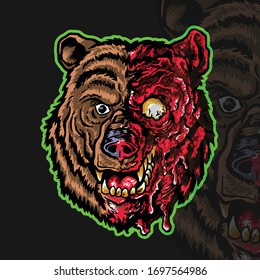 Scary Half Zombie Grizzly Face